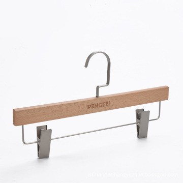 Beech wooden clothes pants hanger with clips skirts hanger for display